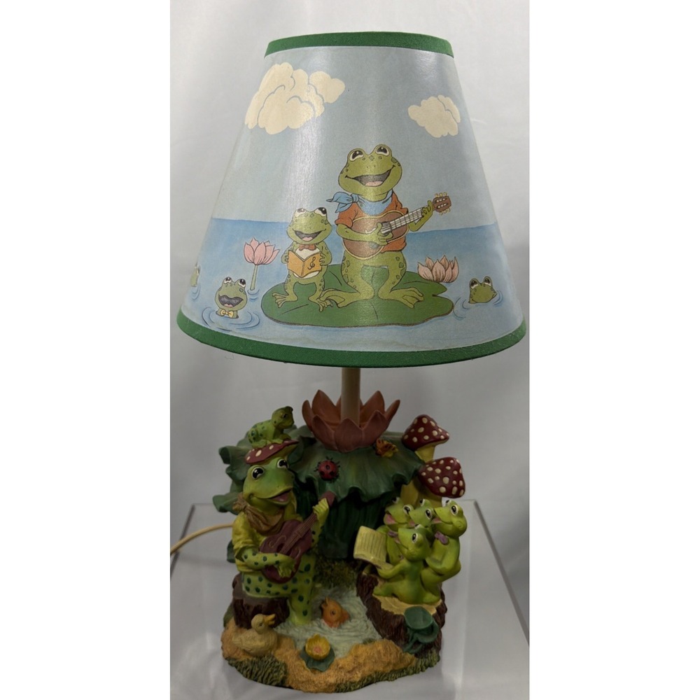 Vintage Frog Table Lamp Mushrooms Groovy Nature Guitar Lilly Pad Working Lamp